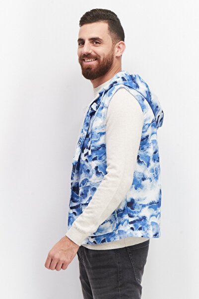 Royalty Men Hooded Neck Sleeveless Camouflage Vest, Blue
