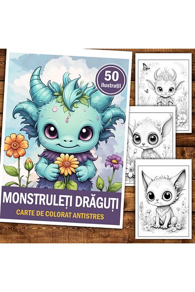 Legendary Gifts Anti-stress Coloring Book, 50 Cute Monsters Illustrations, 106 Pages, Format: A5