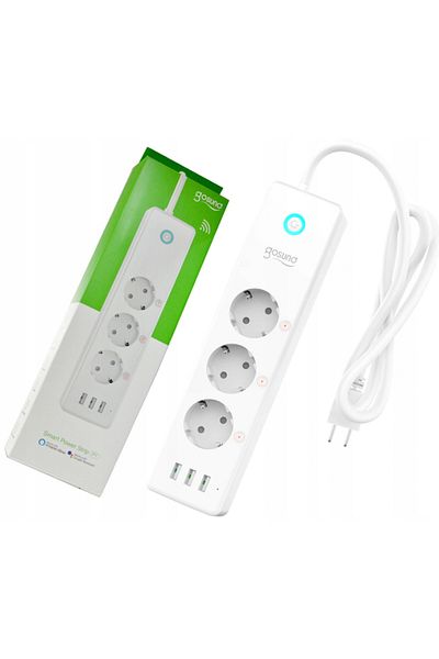 Gosund P1 Smart Extension Cord, Wireless, 3 Outlets, 3xusb, 15w, 3a, Switch, 1.5 M, Android/ios
