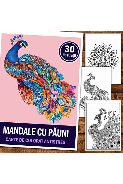 Legendary Gifts Anti-stress Coloring Book, 30 Illustrations Mandalas With Peacocks, 66 Pages, Format: A5