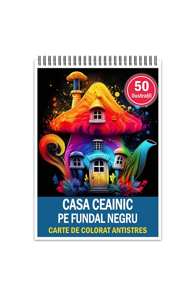 Legendary Gifts Anti-stress Coloring Book, 50 Illustrations Teapot House On Black Background, 106 Pages, Format: A5