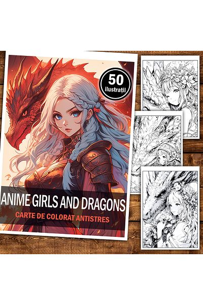 Legendary Gifts Anti-stress Coloring Book, 50 Illustrations, Anime Girls And Dragons, 106 Pages, Format: A5
