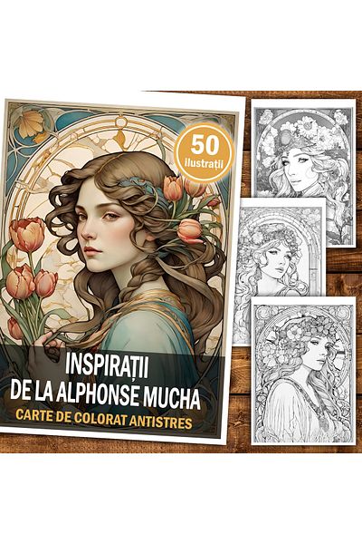 Legendary Gifts Anti-stress Coloring Book, 50 Illustrations Inspired By Alphonse Mucha, 106 Pages, Format: A5