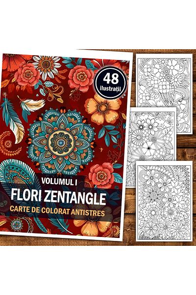 Legendary Gifts Anti-stress Coloring Book, 48 Illustrations Zentangle Flowers - Volume I, Format: A5