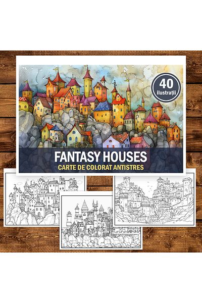 Legendary Gifts Anti-stress Coloring Book, 40 Illustrations, Fantasy Houses, 86 Pages, Format: A5