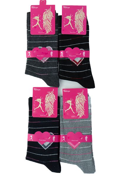 Ottoland Women's Socks 4-Piece Cotton Knitted Ethnic Patterned Lycra Comfortable Comfortable Anti-Pilling