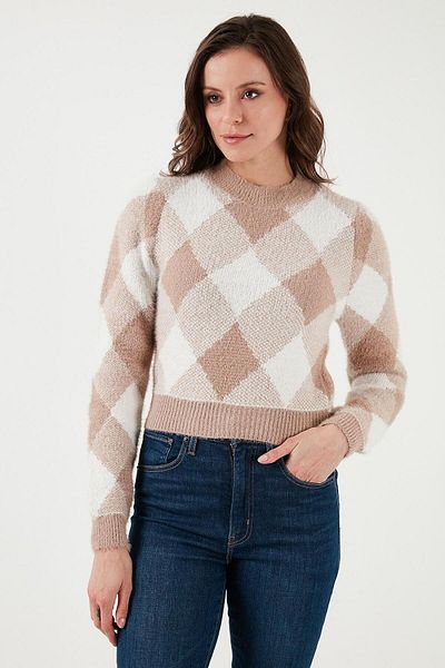 Fashion Friends Пуловер с нулева яка и шарка, стандартна кройка 24K0194K1