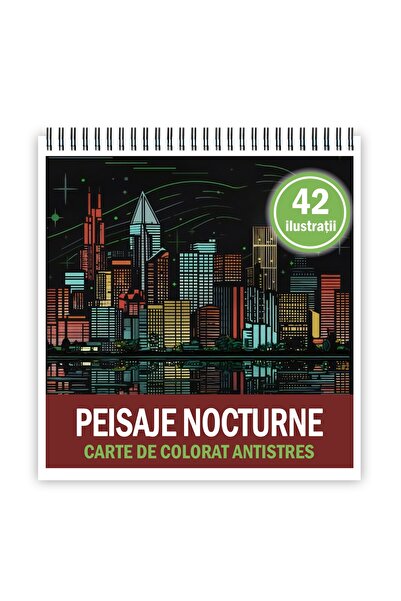 Legendary Gifts Carte de colorat antistres, 42 de ilustrații cu peisaje noctu...
