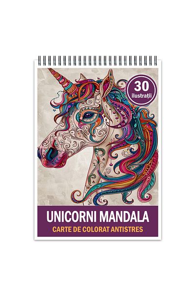 Legendary Gifts Anti-stress Coloring Book, 30 Unicorn Mandala Illustrations, 66 Pages, Format: A5