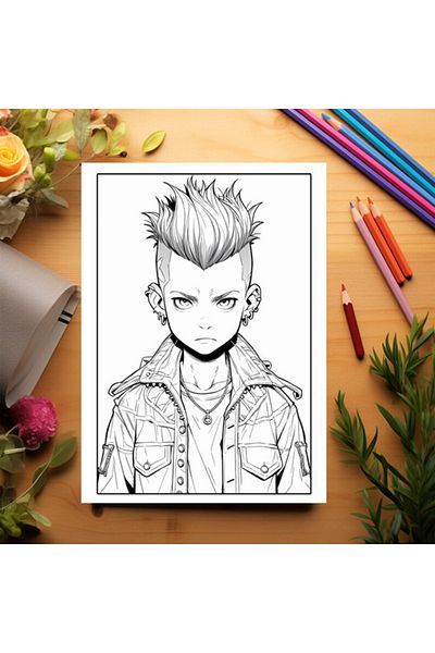 Legendary Gifts Adult Coloring Book, 50 Anime Punk Boys Illustrations, 106 Pages
