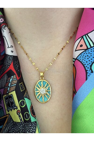 Pinery Jewels Oval Güneş Taşlı Kararmaz Paslanmaz Çelik Kadın Kolye – Modern ...