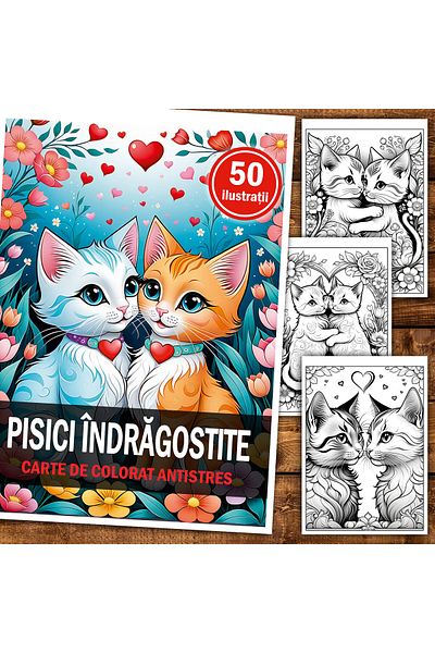 Legendary Gifts Anti-stress Coloring Book, 50 Illustrations, Cats In Love, 106 Pages, Format: A5