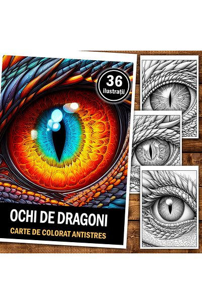 Legendary Gifts Anti-stress Coloring Book, 36 Dragon Eyes Illustrations, 78 Pages, Format: A5