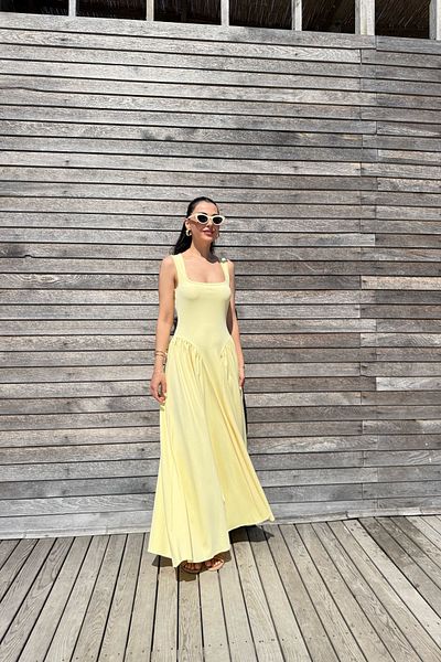 Seda Yalçın Atelier Thick Strap Square Neck Yellow Dress