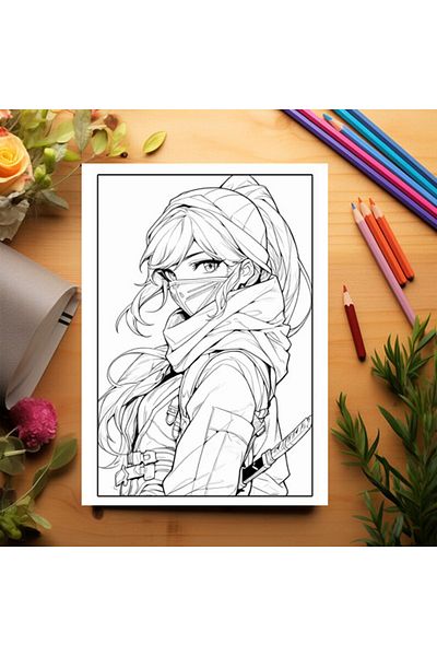 Legendary Gifts Adult Coloring Book, 50 Anime Ninja Girls Illustrations, 106 Pages