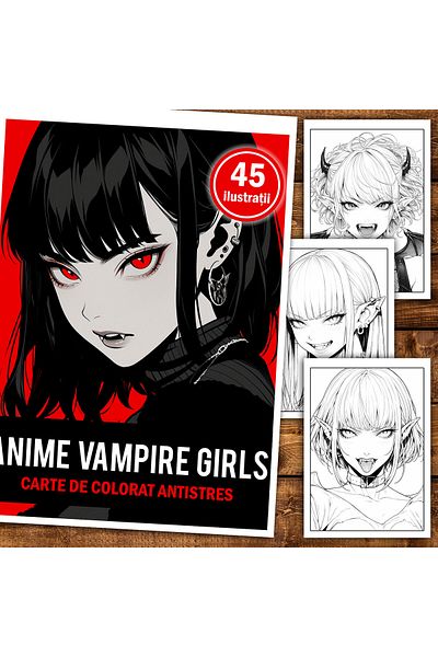 Legendary Gifts Anti-stress Coloring Book, 45 Illustrations, Anime Vampire Girls, 106 Pages, Format: A5