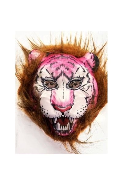 PRATİKOBA Pink Face Plush Wolf Tiger Mask with Brown Hair No 26