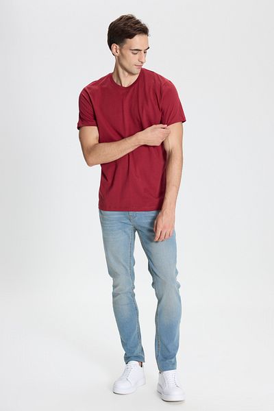 AC&Co / Altınyıldız Classics Βαμβακερό Slim Fit Slim Fit Crew Neck Claret Red T-shirt