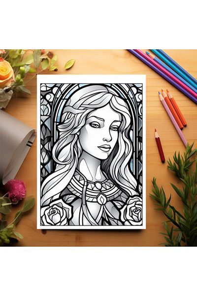 Legendary Gifts Anti-stress Coloring Book, 50 Illustrations, Stained Glass With Faces, 106 Pages, Format: A5