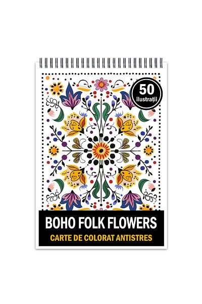 Legendary Gifts Anti-stress Coloring Book, 50 Illustrations Boho Folk Flowers, 106 Pages, Format: A5