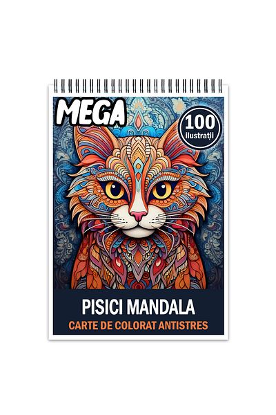 Legendary Gifts Mega Anti-stress Coloring Book, 100 Illustrations With Mandala Cats, 206 Pages, Format: A5