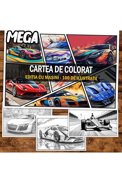 Legendary Gifts Mega Anti-stress Coloring Book, 100 Illustrations With Cars, 206 Pages, Format: A5