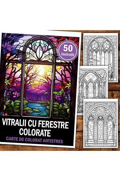 Legendary Gifts Anti-stress coloring book, 50 illustrations Stained Glass with Colored Windows, 106 pages, Format: A5