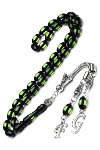 EHİNOS هدية للرجال شرابة حرف 7 × 11 ملم مسحوق رنيه أخضر كهرماني مسبحة صلاة