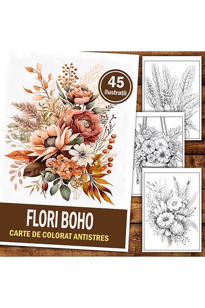 Legendary Gifts Coloring Book For Relaxation And Anti-stress, 45 Illustrations, Boho Flowers, 96 Pages, Format: A5