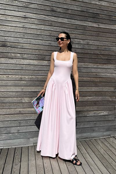 Seda Yalçın Atelier Thick Strap Square Neck Pink Dress