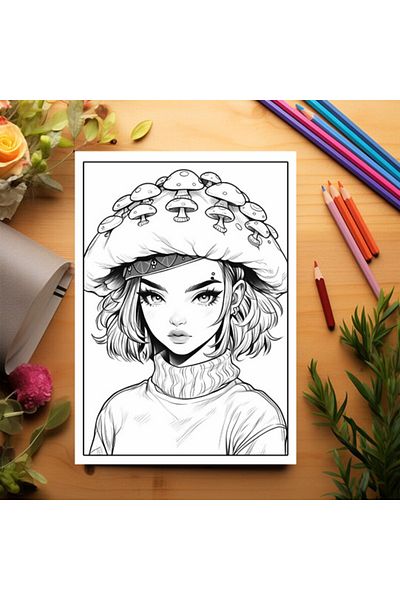 Legendary Gifts Anti-stress Coloring Book, 40 Illustrations, Anime Mushroom Girls, 86 Pages, Format: A5