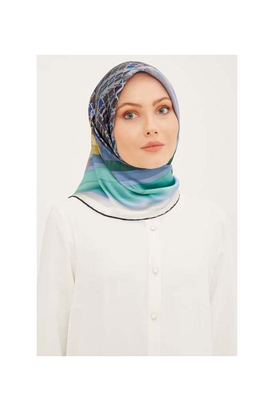 Armine Σειρά Nostalgia Silk Sura Scarf 8934DS-50 Μοτίβο με λογότυπο CREAM-BEBE BLUE