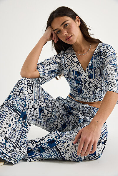 Bianco Lucci Γυναικείο Σετ Παντελόνι Crop Μπλούζα με σχέδια 3052 60283353