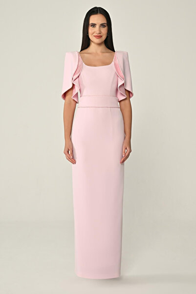 ALFABETA فستان طويل من الكريب بأكمام متدلية وشريط حجري ألفا بيتا