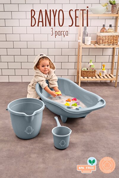 Nandy Kids 3’lü Bebek Banyo Seti – Yıkama Küveti, Su Kovası ve Maşrapa
