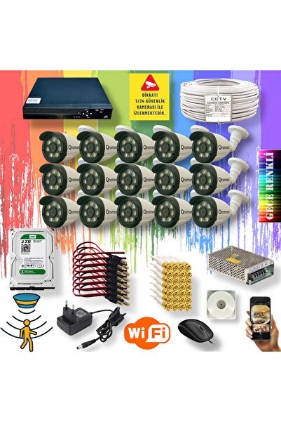qromax 15 Kameralı Gece Renkli Hareket Algılayan 5 Mp Sony Lensli 1080p Güvenlik Kamerası Seti 3908w