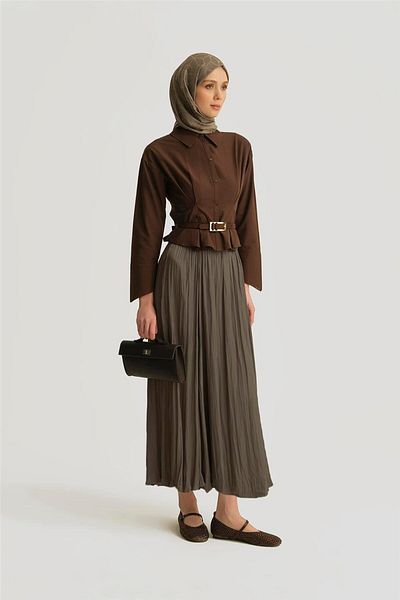 Armine Crinkled Satin Skirt 25Yh5601 Khaki