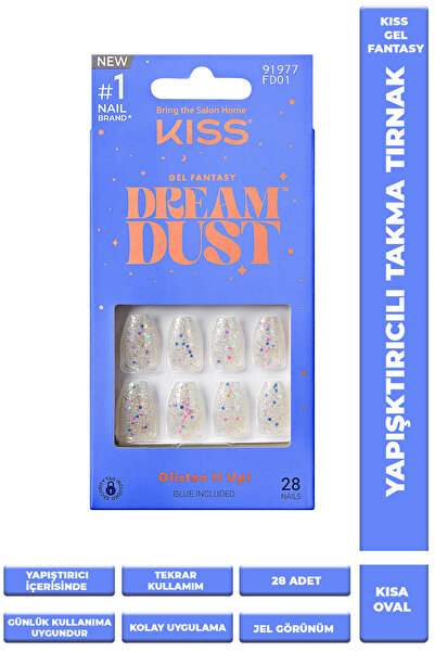 Kiss Jel Takma Tırnak Kısa Şeffaf Simli