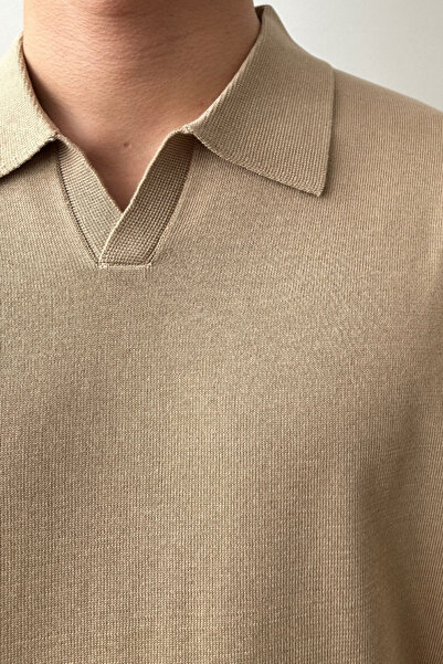 Tarz Cool Ανδρικό μπλουζάκι πλεκτό με κοντό μανίκι πόλο με πατιλέτα