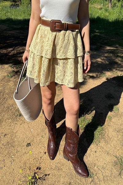 Seda Yalçın Atelier Yellow Lace Ruffle Skirt