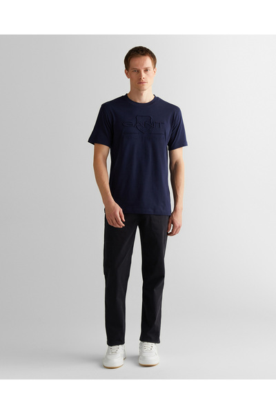 Gant Erkek Lacivert Regular Fit Bisiklet Yaka Logolu T-Shirt