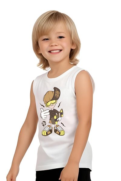 FYK KİDS Boy's Printed Zero Sleeve Skateboarding Top-Bottom Suit