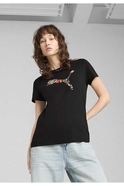 Puma Tricou cu grafică florală și logo pentru pisică, pentru femei