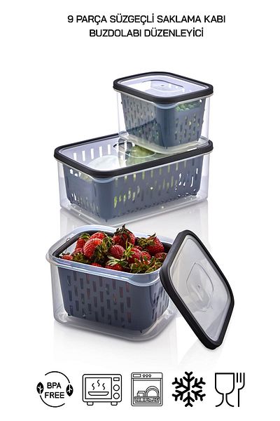 HOMENIVA 9 Piece Refrigerator Storage Set with Transparent Fresh Drainer