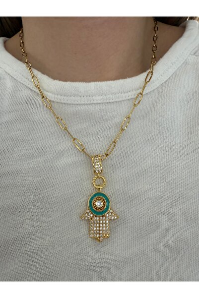 Pinery Jewels Mavi Taşlı Fatmanın Eli Kararmaz Paslanmaz Çelik Kadın Kolye – ...