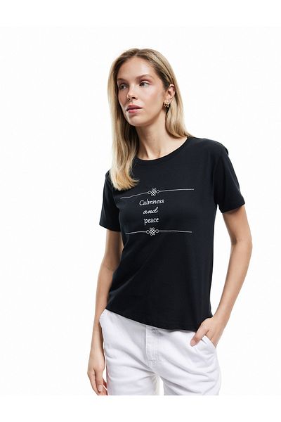 Koton Bavlněné tričko s potiskem Crew Neck