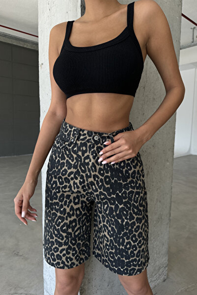 Maule Mintás 100% pamut magas derekú Gabardine None Denim 5 zsebes női bermuda rövidnadrág @udine