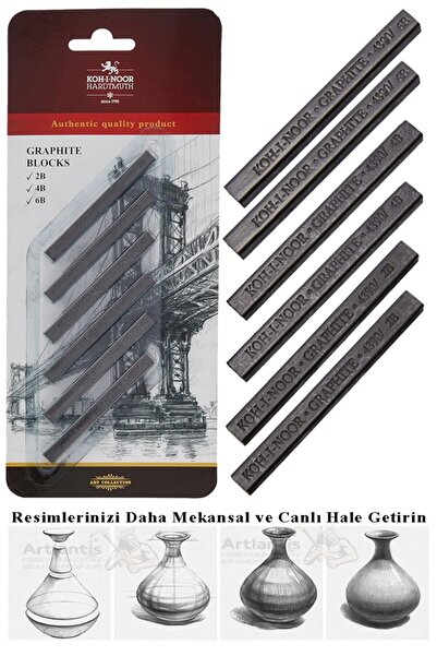 Artlantis Sıkıştırılmış Kömür Füzen Seti 1 Paket Kohinoor 2B 4B 6B Siyah Kare...