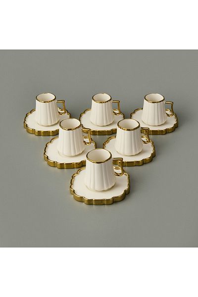 Paçi İsla Set of 6 Coffee Cups - White / Yellow