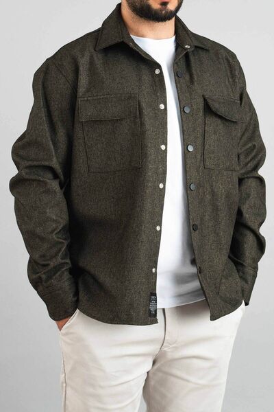 bombe Ανδρικό Χακί Εποχικό Casual Scuba Coating Αθλητικό κομμένο παλτό πουκάμισο με κουμπωτά